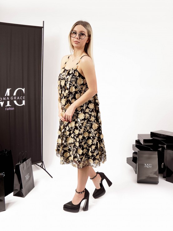 Елегантна официална разкроена 3D цветя рокля - BRIGITA