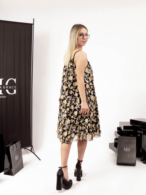Елегантна официална разкроена 3D цветя рокля - BRIGITA