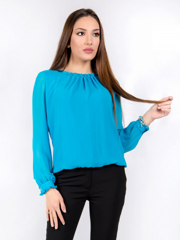 Дамска блуза с дълъг ръкав шифон в синьо